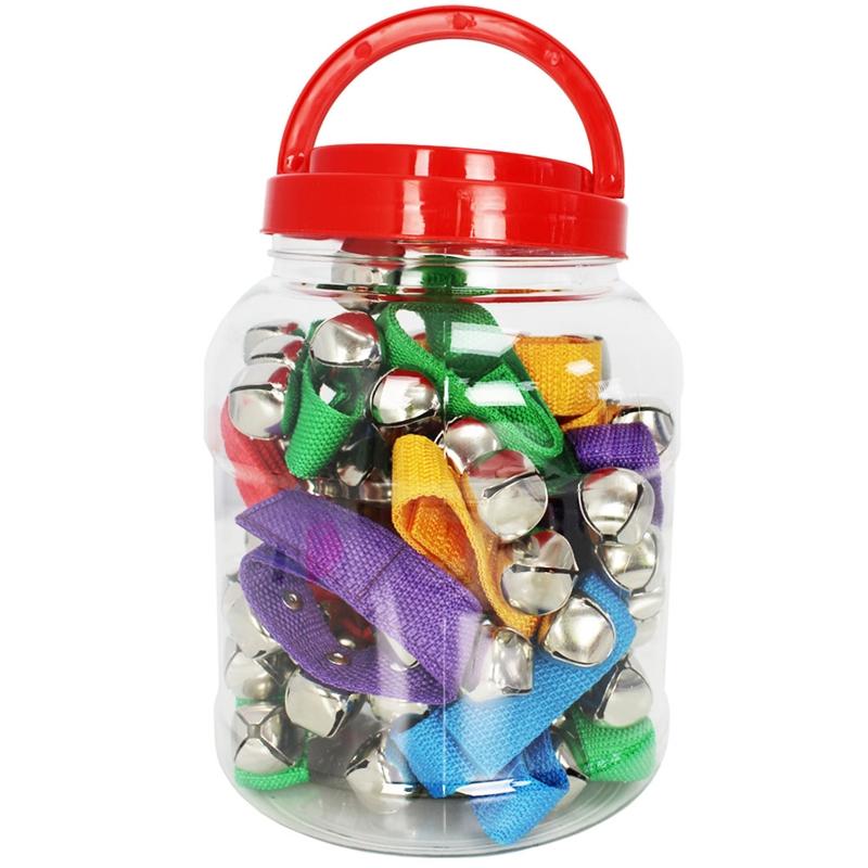 Musical Bells Set Of 20, Extremely popular with primary schools and music services, the 20 pieces Wrist Bells are perfect for percussion groups and classrooms. The vibrant colours and bright sounds are ideal for children, with them also including a handy container which will make for easy transportation and storage within the classroom. The wrist bells can be also used when placed around the ankle or wrist. Children can enjoy rhythmically stomping and creating sound. This encourages coordination throughout 