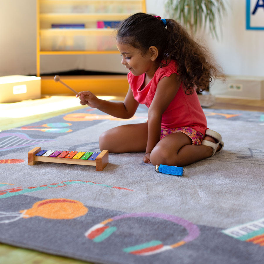 Musical Instrument Carpet, Music during the early years has a wealth of benefits including improving fine motor skills, language development, focus, teamwork and even fundamental math skills. This delightful Musical Instrument Carpet is brand new to our range and is already proving very popular with its unique style and beautiful design. Music can also help with children's self esteem and confidence, so it is great for overall wellbeing Musical Instrument Carpet Info: Size W x D 2000 x 2000mm, Musical Instr