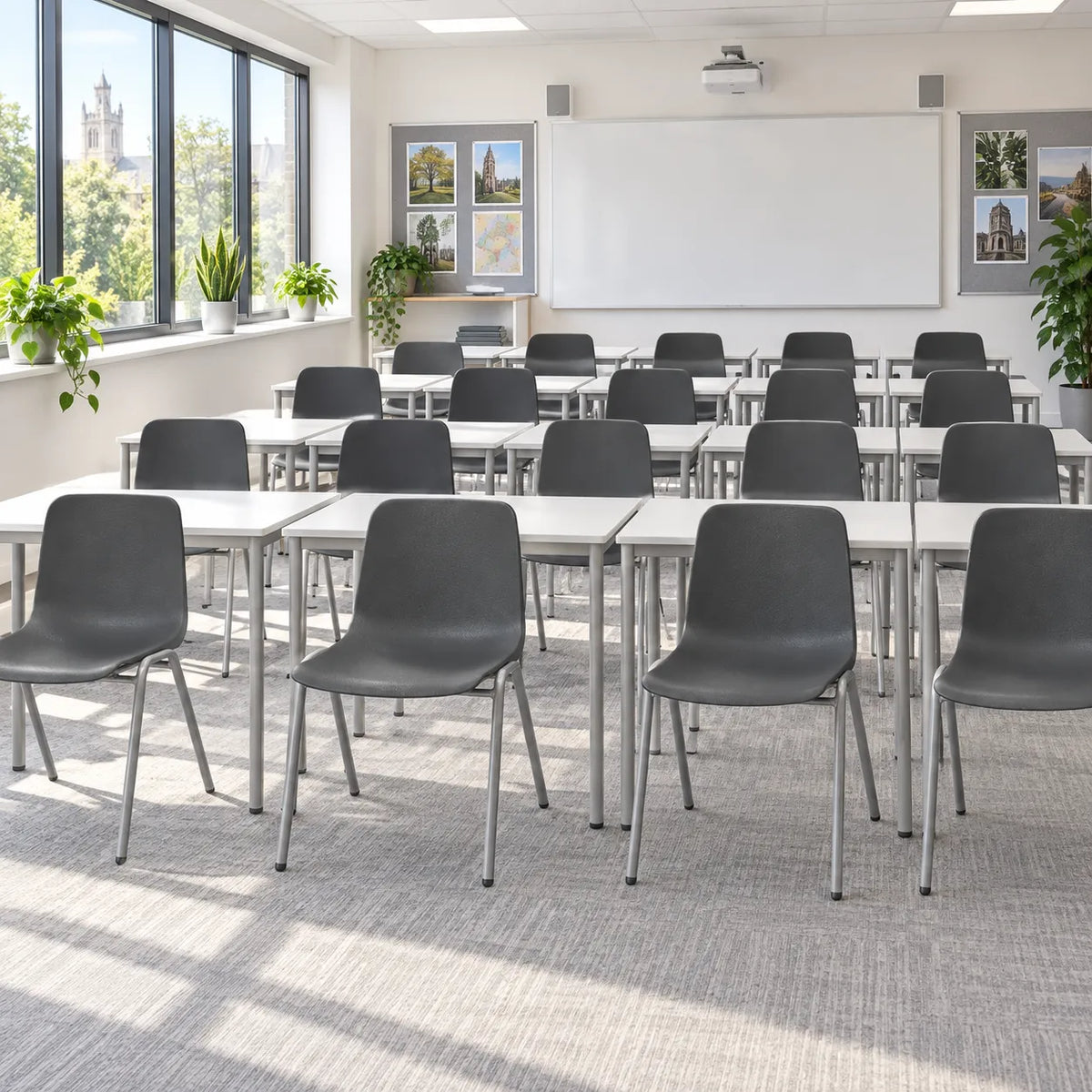 MX70 Stacking Chair Set of 20 in a bright UK classroom – lifestyle image 2