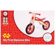 My First Balance Bike Red, This wooden Red Balance Bike is a great way for youngsters to start a journey towards full two-wheeled mobility! The Red Balance Bike features a padded, adjustable seat, long lasting solid tyres and easy to grip handle bars. Just push forwards and go! An excellent way to improve balance whilst further developing hand/eye co-ordination. Made from high quality, responsibly sourced materials. Conforms to current European safety standards. Suitable for kids aged 3 years and up. Weight