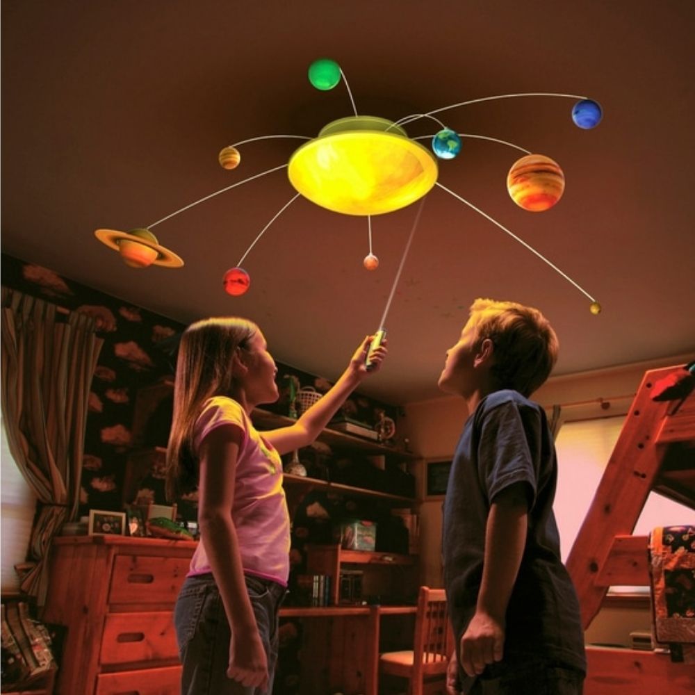 My Very Own Solar System, With My Very Own Solar System from Brainstorm Toys, you can explore the wonders of the universe from your own room. This remote controlled, motorised mobile has 8 detailed colour planets that orbit the sun. Assemble the planets onto the 3 independent orbit mechanisms on the sun and mount to the ceiling with the included fixings. By day, My Very Own Solar System is an educational addition to any room. By night the illuminated sun is a night light perfect for bedtime. STEM toys incor