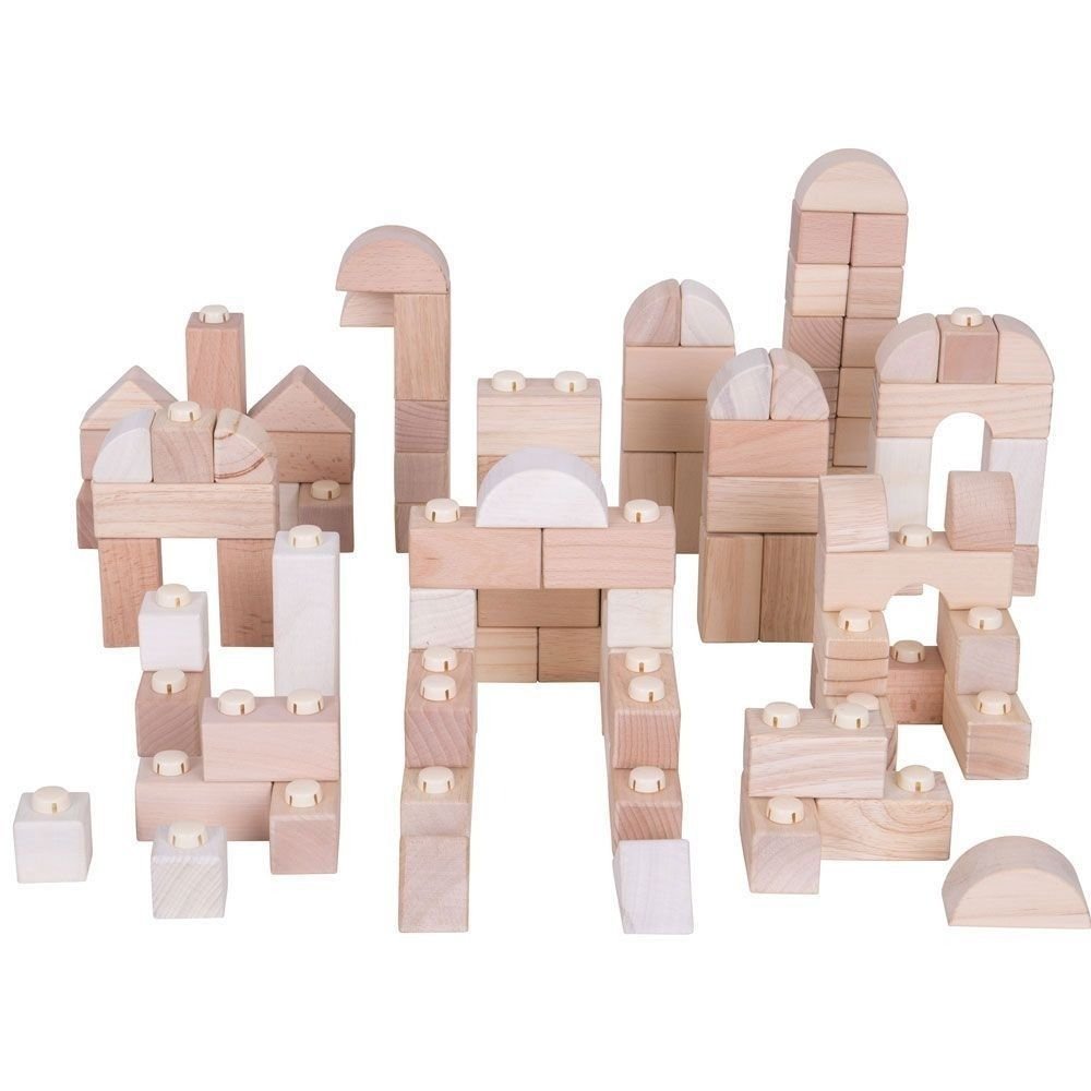 Natural Click Blocks (100 Pieces), The Natural Click Blocks (100 Pieces) are a collection of building blocks in assorted colours and shapes. These wooden blocks are the perfect size for little hands to grasp and stack on top of each other. They 'click' together firmly to create all sorts of building projects and can easily be detached to start a new design. Natural Click Blocks (100 Pieces) encourage creative play and development of fine motor skills. Made from high quality, responsibly sourced materials. C
