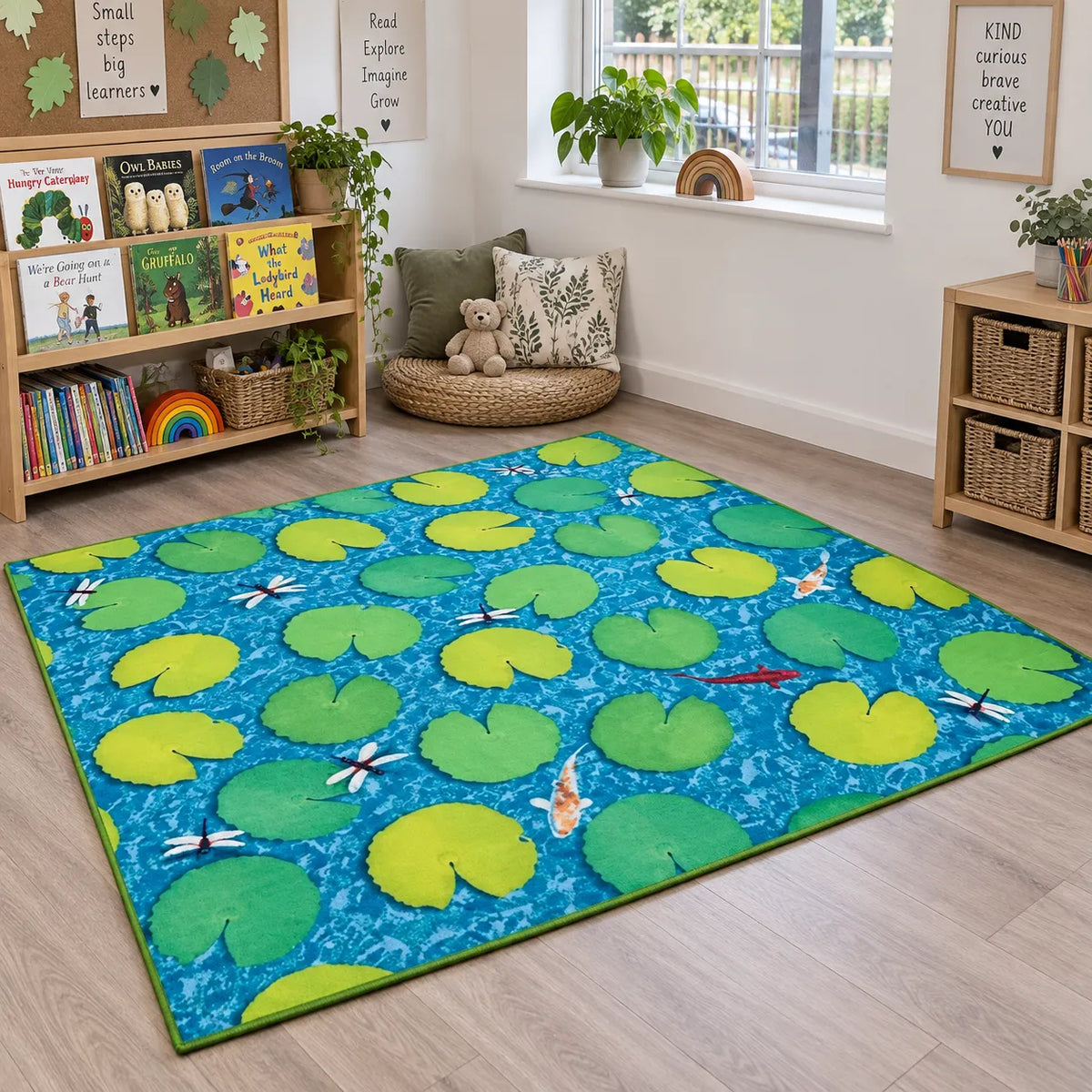 Natural World Grass and Lily Pads Carpet in an early years classroom setting 7 of 8 — without children