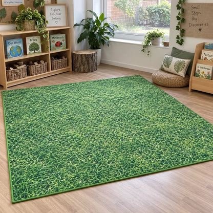 Natural World Grass and Lily Pads Carpet in an early years classroom setting 8 of 8 — without children