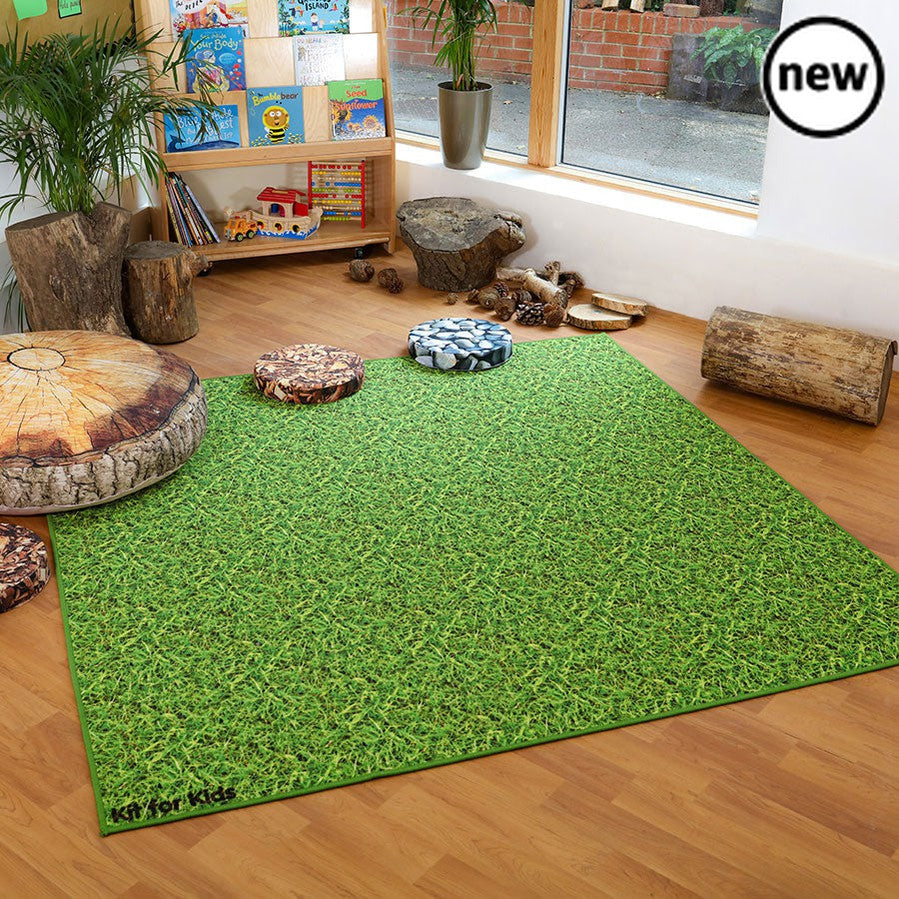 Natural World Grass and Lily Pads Carpet, High quality digitally printed double-sided classroom carpet. This large carpet can be used to quickly change the look of your classroom, with imaginative images on both sides. Supplied with easy to remove non slip backing. Double sided carpet offering versatility and great value for money Side 1 features lily pad placements which can also be used as stepping stones Side 2 you can bring the outside in with this realistic grass scene Size W x D2000 x 2000mm, Natural 