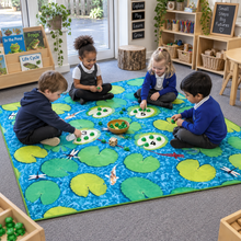 Natural World Grass and Lily Pads Carpet in an early years classroom setting 1 of 8 — with children