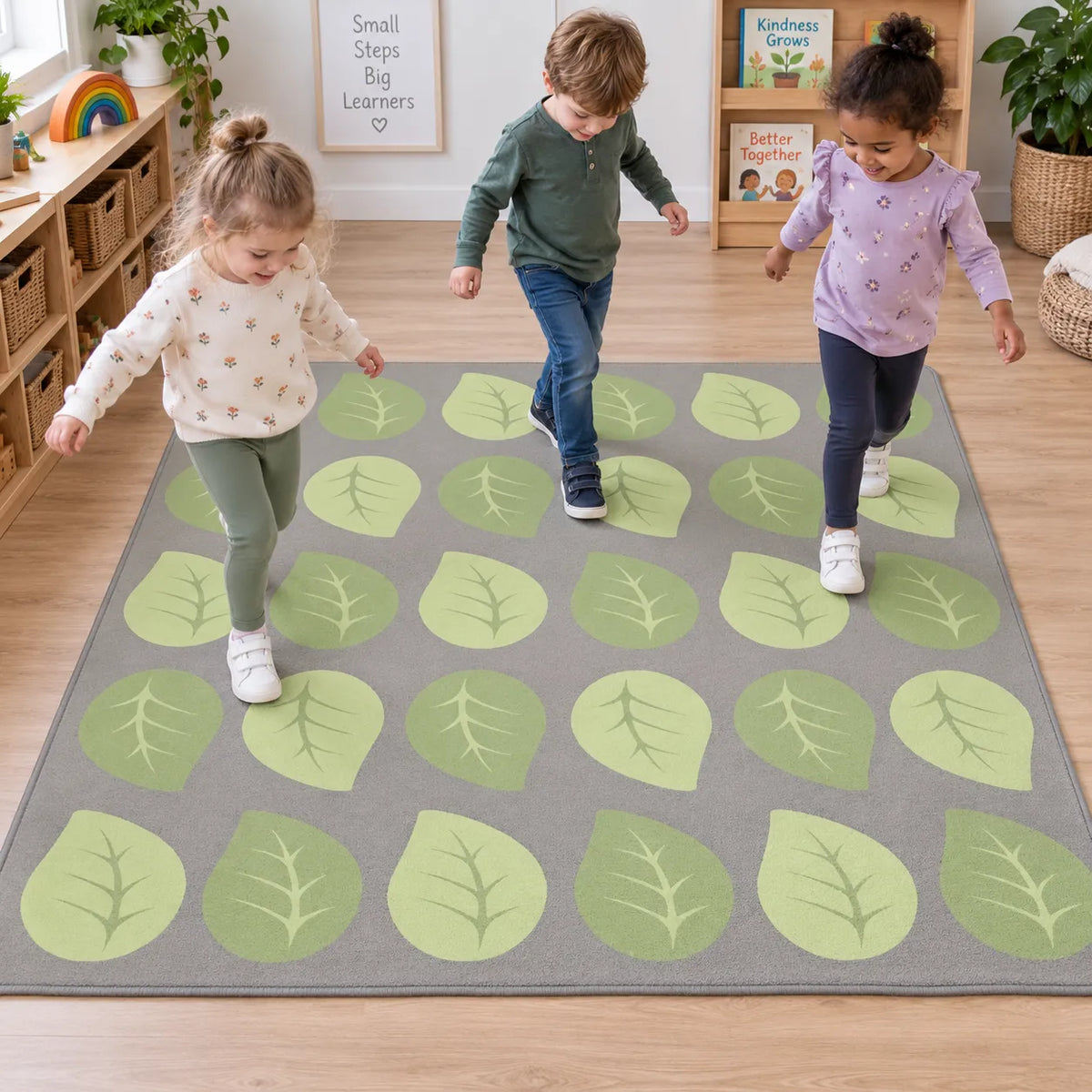 Natural World Leaf Placement Carpet in an early years classroom setting 2 of 8 — with children
