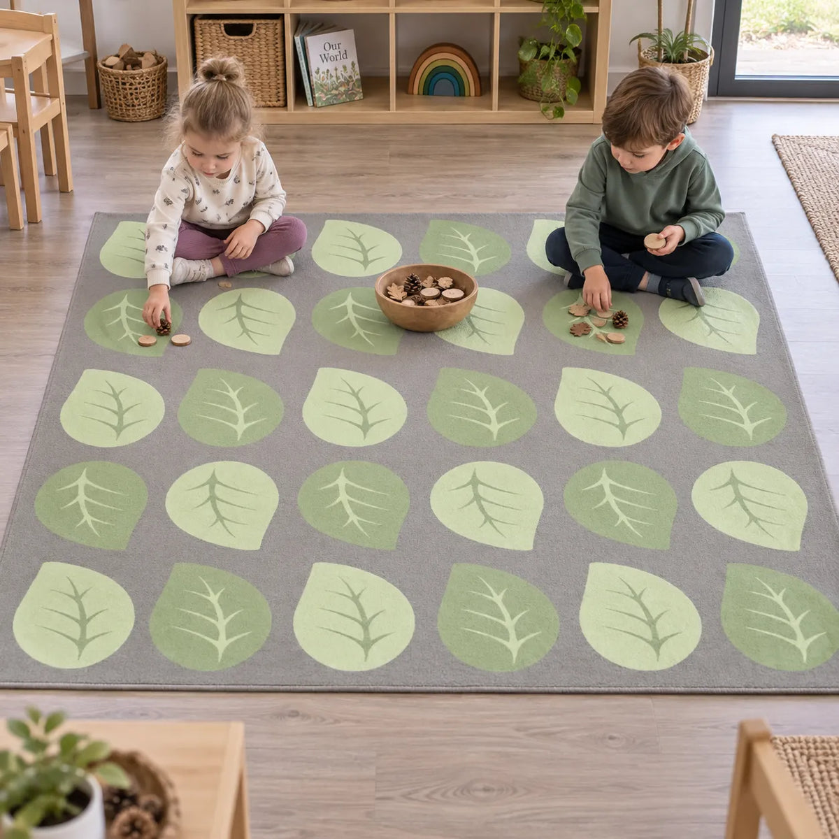 Natural World Leaf Placement Carpet in an early years classroom setting 3 of 8 — with children