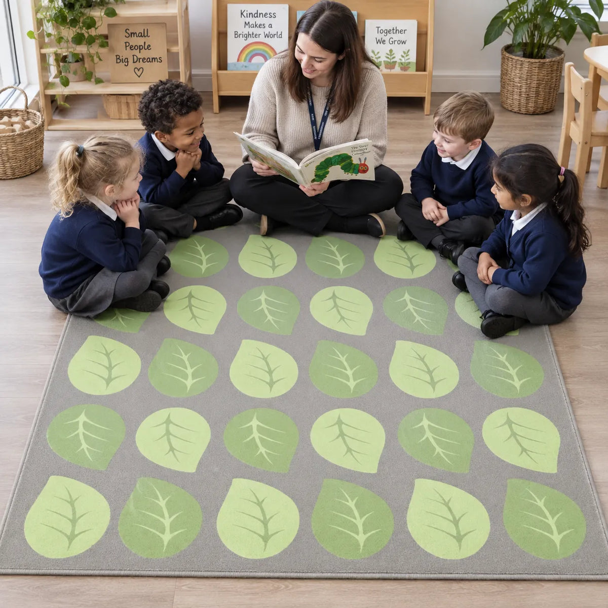 Natural World Leaf Placement Carpet in an early years classroom setting 4 of 8 — with children