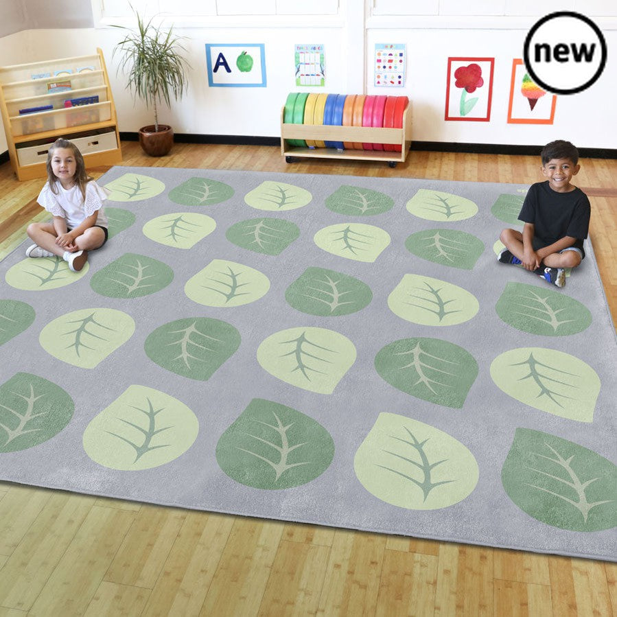 Natural World Leaf Placement Carpet, Neutral placement carpet that is perfect for creating a calm atmosphere in the classroom, as well as promoting quiet time and child wellbeing Features 30 placement spots. Distinctive and brightly coloured, child friendly designs Designed to encourage learning through interaction and play Crease resistant with unique Rhombus™ anti-skid Dura-Latex™ safety backing Abrasion resistant, laboratory rub tested to heavy duty standards Tightly bound edges to prevent fraying Nylon 