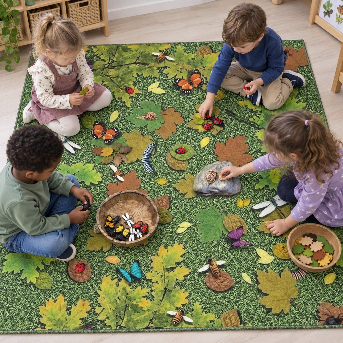 Natural World Woodland and Minibeasts Double Sided Carpet — lifestyle 2 of 8, shown in use with children