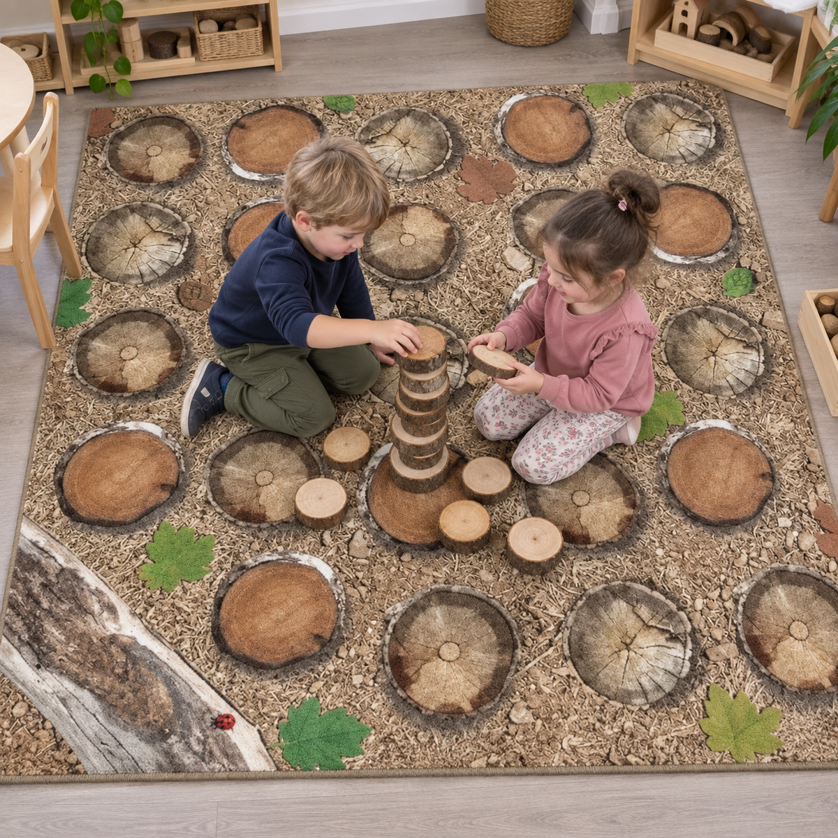Natural World Woodland and Minibeasts Double Sided Carpet — lifestyle 3 of 8, shown in use with children