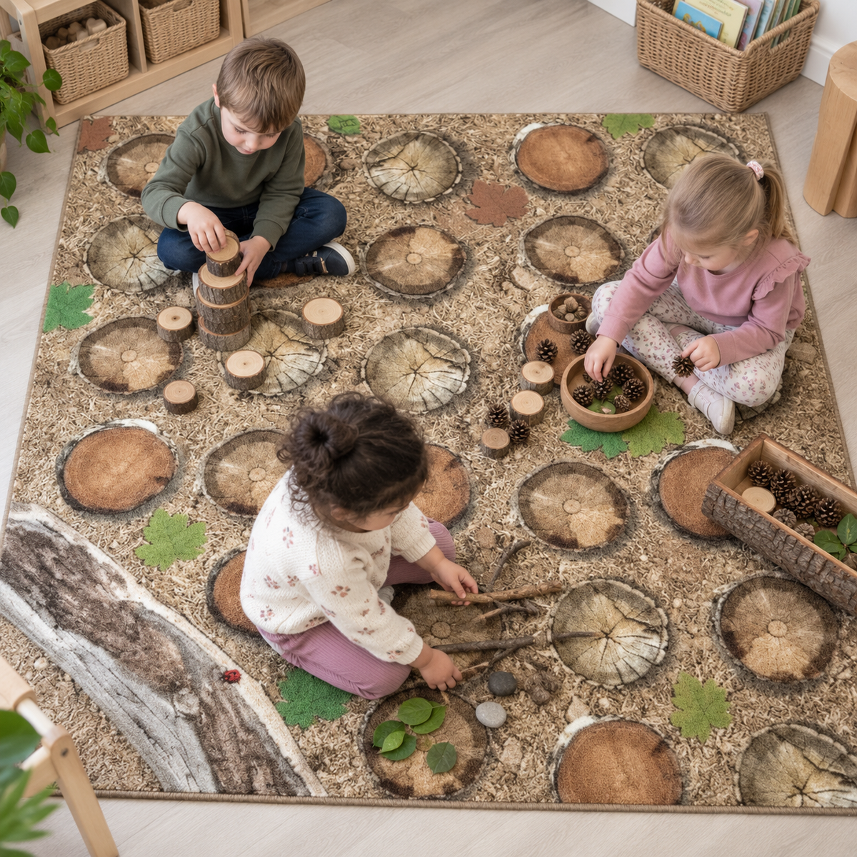 Natural World Woodland and Minibeasts Double Sided Carpet — lifestyle 4 of 8, shown in use with children