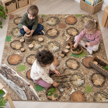 Natural World Woodland and Minibeasts Double Sided Carpet — lifestyle 4 of 8, shown in use with children