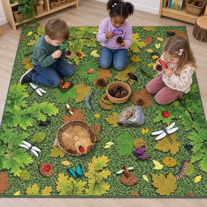 Natural World Woodland and Minibeasts Double Sided Carpet — lifestyle 1 of 8, shown in use with children