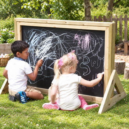 Nature Outdoor Freestanding Chalkboard in a bright nursery garden