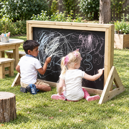 Nature Outdoor Freestanding Chalkboard in a bright nursery garden