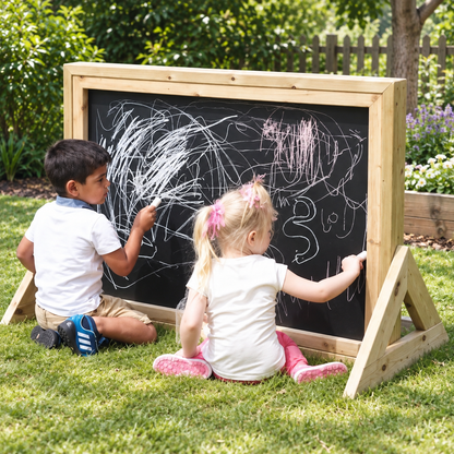 Nature Outdoor Freestanding Chalkboard in a bright nursery garden