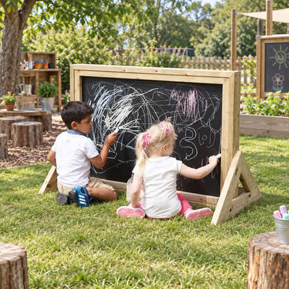 Nature Outdoor Freestanding Chalkboard in a bright nursery garden