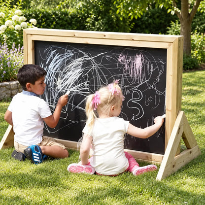 Nature Outdoor Freestanding Chalkboard in a bright nursery garden