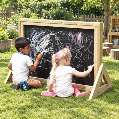 Nature Outdoor Freestanding Chalkboard in a bright nursery garden