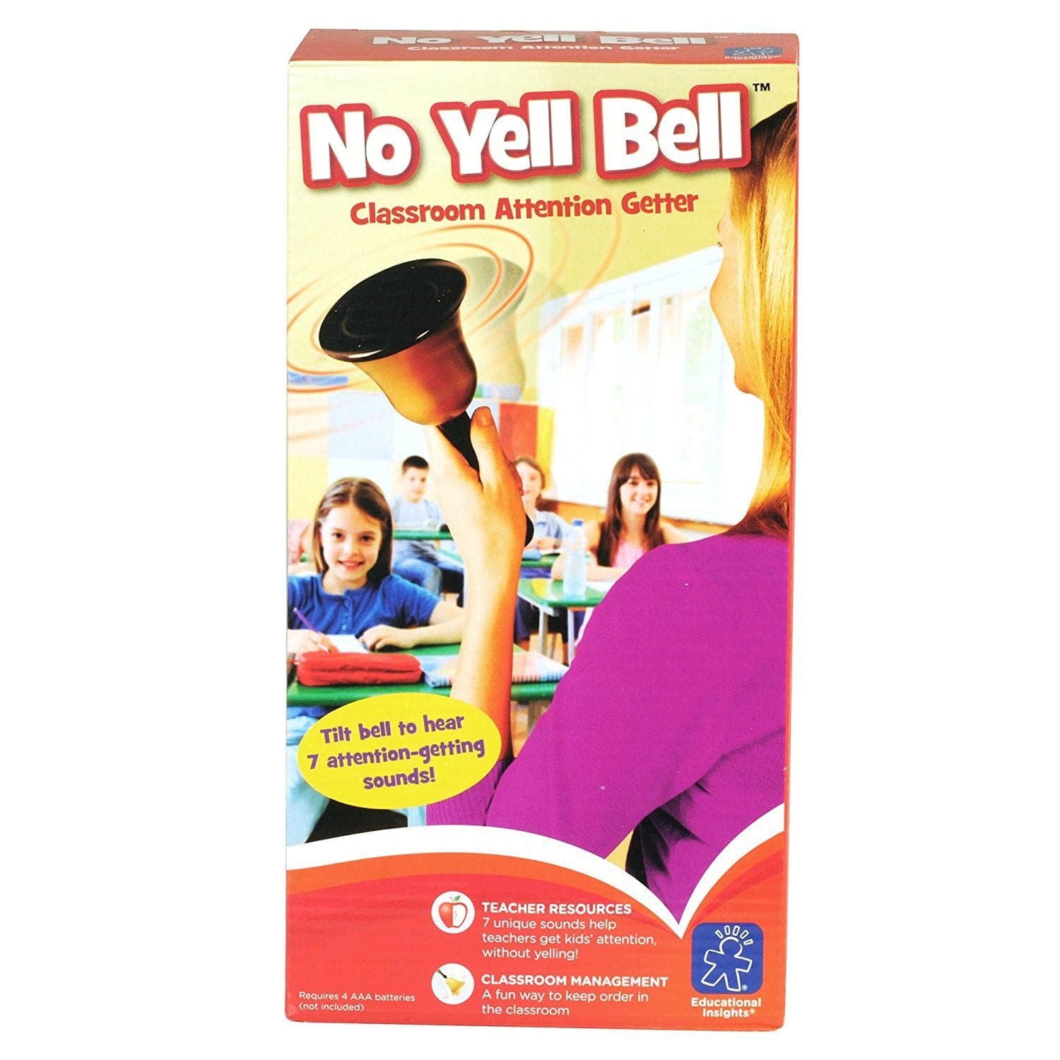 No yell bell, There's no need to shout when you have this versatile, voice-saving electronic Learning Resources No Yell Bell. Simply dial one of seven unique sounds, tilt the Learning Resources No Yell Bel and point it at your students and the crystal-clear sound begins immediately — and gets everyone's attention! Use the Learning Resources No Yell Bell to signal the beginning or end of an activity, to warn children that they're too noisy or to applaud a job well done. High-quality speaker and volume contro