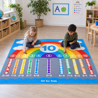 Children using counters with Number Bonds Carpet