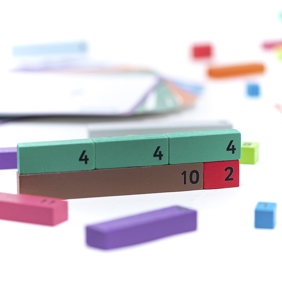 Number Rods with Work Cards, A beautifully crafted set of wooden number rods and work cards, ideal for 1:1 and so much more! 40 comprehensive workcards included (for addition, subtraction, multiplication and division). Each rod is colour coded to represent a number. Use in measuring exercises, developing depth in number relations and bonds, as well creating a grasp with number sentences and operations. Each rod measures between 1cm and 12cm long. This super set contains 156 rods numbered 1-12 made from FSC®
