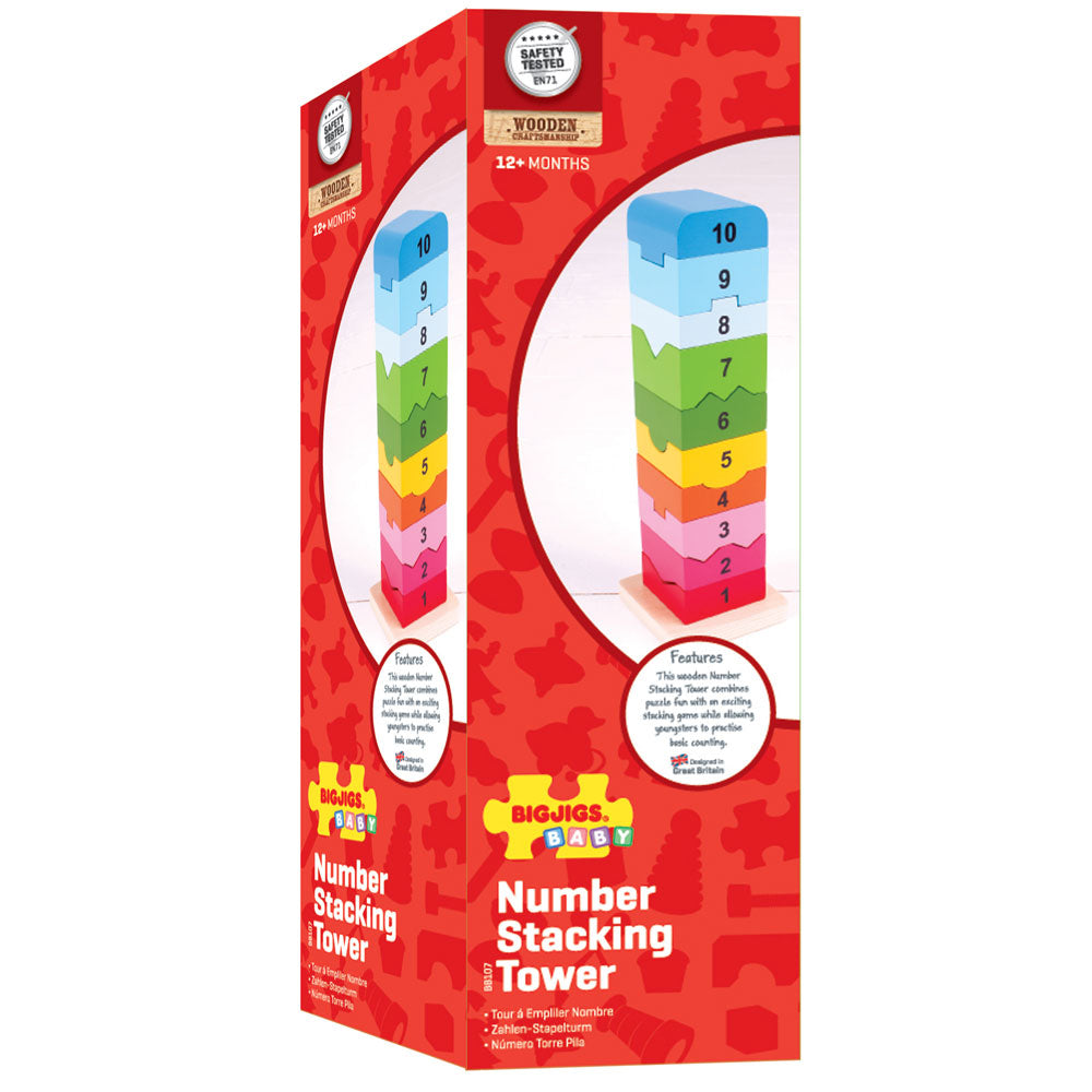 Number Tower, Our rainbow coloured Number Toy Tower is a fun way to get youngsters engaged and excited about learning to count! Children can also build up their confidence with their numeracy and colour skills too. Kids can practise both number recognition and learn to count from 1 to 10 as they fit each wooden piece next to its individually-shaped numerical neighbour. Made from high quality, responsibly sourced materials and coated in non-toxic, child-friendly paints and lacquers. For added peace of mind, 