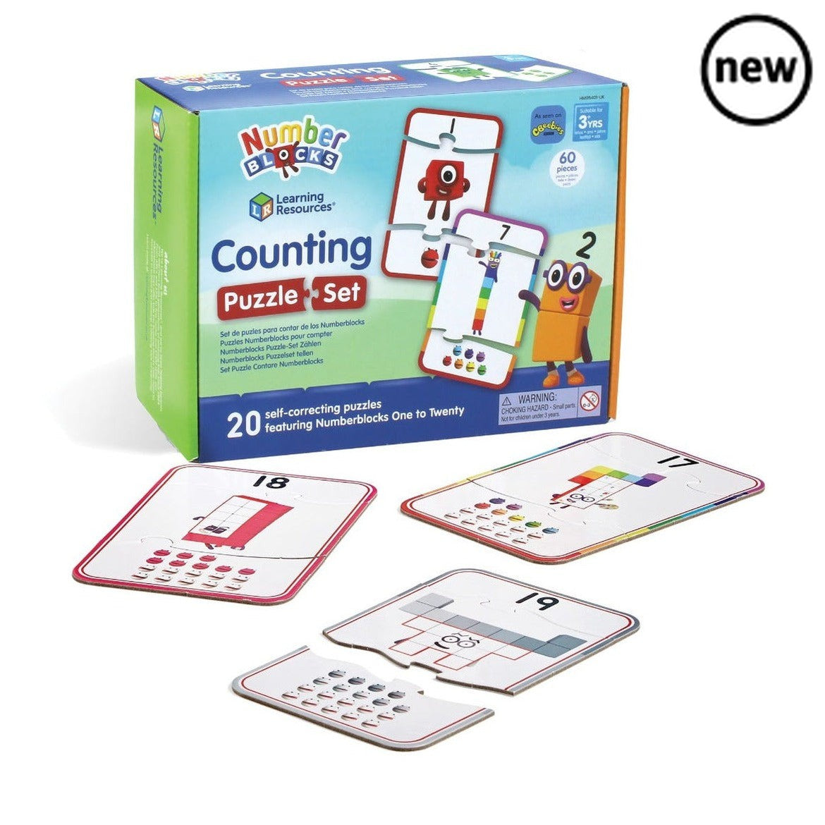 Numberblocks Counting Puzzle Set, This first Numberblocks Counting Puzzle Set helps little ones learn counting 1–20 through fun puzzle play. As children assemble the chunky, durable puzzle pieces, they’ll be counting the Numberblocks and Numberblobs, identifying each Numberblock’s Numberling, and building colour recognition and fine motor skills along the way. Each clever self-correcting Numberblocks puzzle fits together in a unique way, which means there’s only one right answer. This gives little ones a fe
