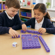 Children building Numberblock Sixty with MathLink Cubes