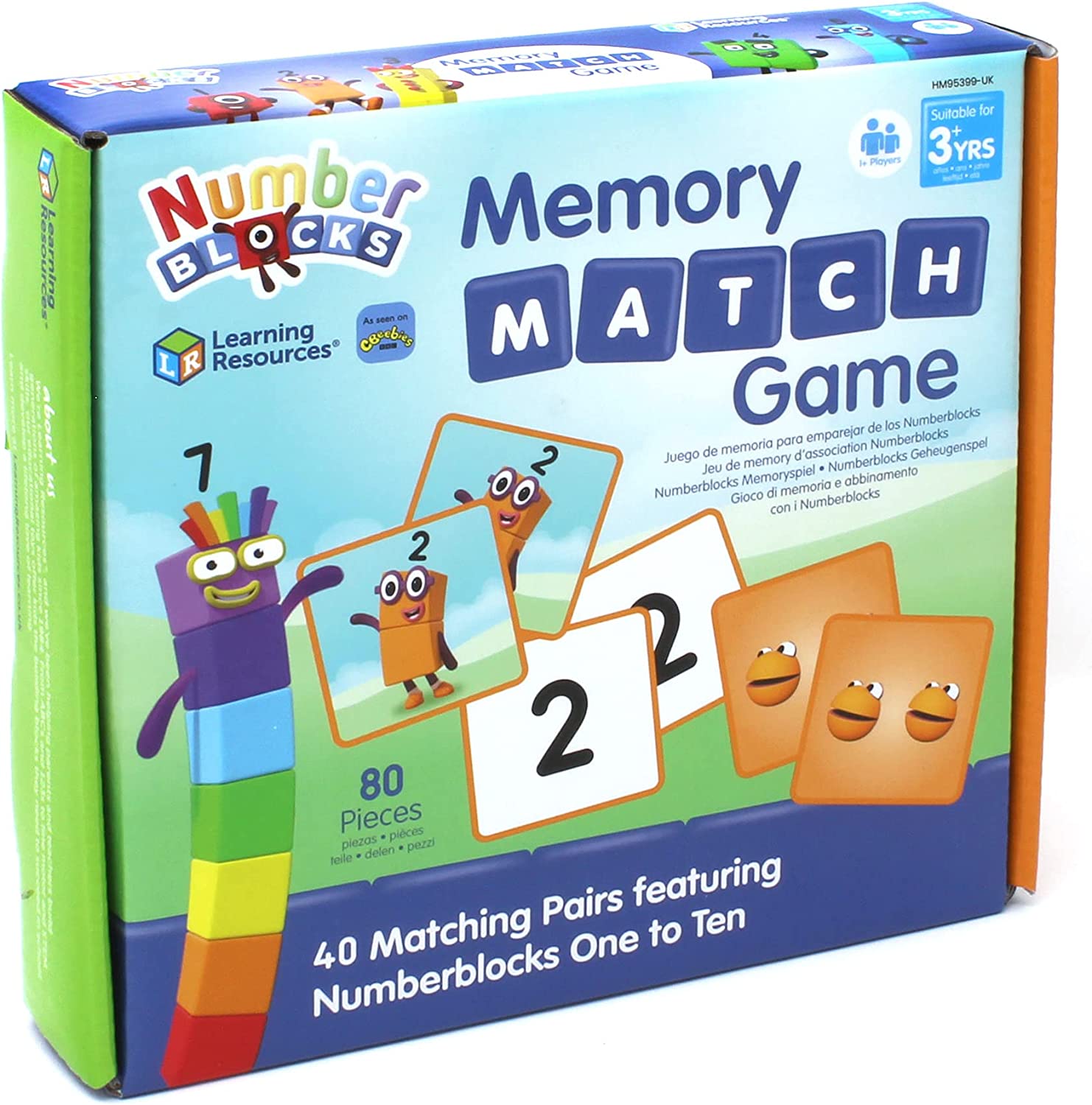 Numberblocks Memory Match Game, Children will have lots of fun finding and pairing with this engaging Numberblocks game inspired by the hit CBeebies TV series. There are four ways to match - by Numberblocks One to Ten, Numberblobs, Number Fun, and Numberlings. The sturdy, full colour cards are designed for little hands and have colour-coded borders for easy game set-up. Includes 80 cards. Suitable for one or more players. Flip over the cards to help the Numberblocks friends find their perfect matches with t