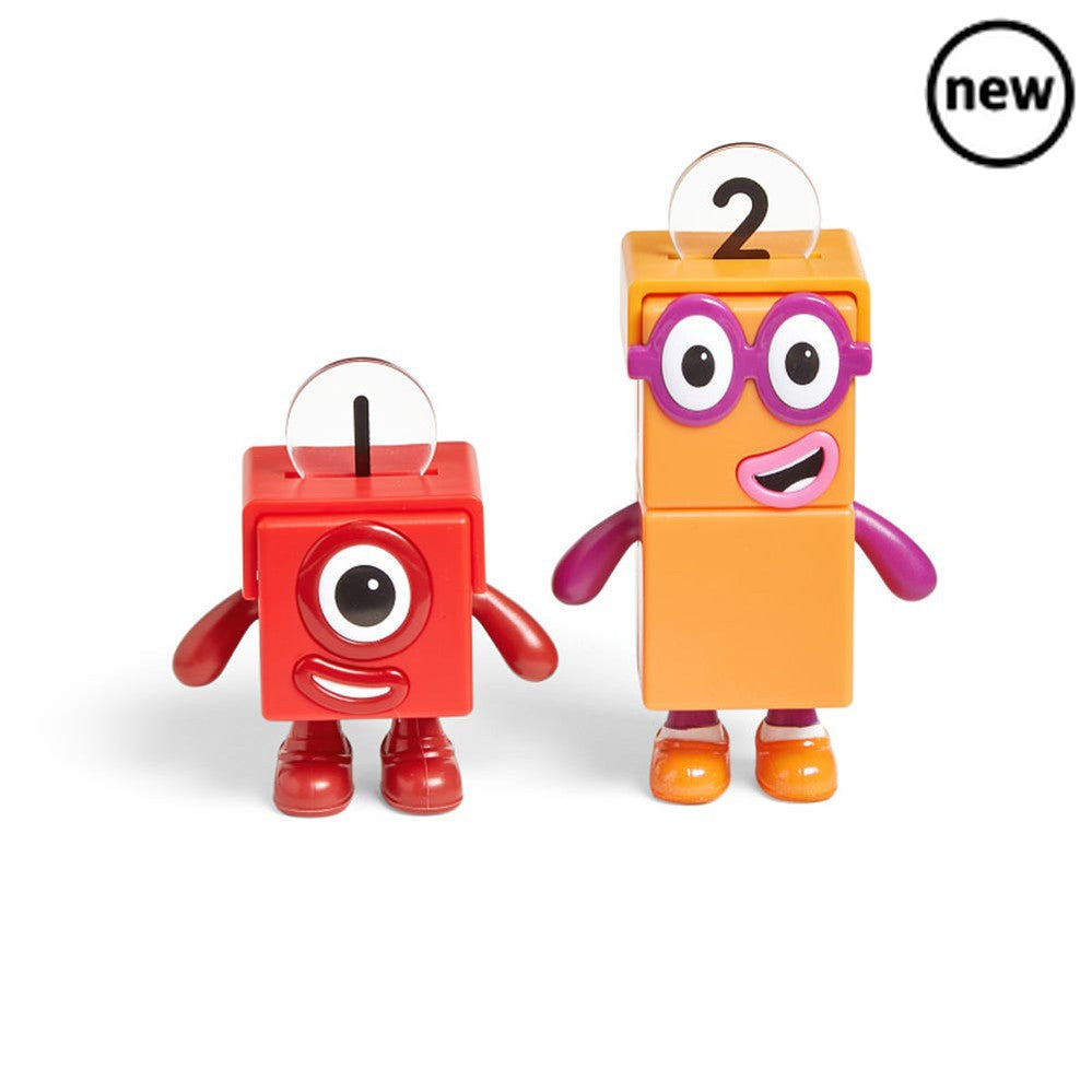Numberblocks One and Two Bike Adventure, Children will love playing with the adorable Numberblocks One and Two collectible figures as they pop on their helmets and place them on the Numberblocks tandem bike to ride off on a Numberblocks bike adventure. Numberblocks One and Two have true-to-character features children know and love from the CBeebies TV series. See these fun-loving characters come to life in your child’s hands and imagination. Imagine all the fun places Numberblocks One and Numberblocks Two c