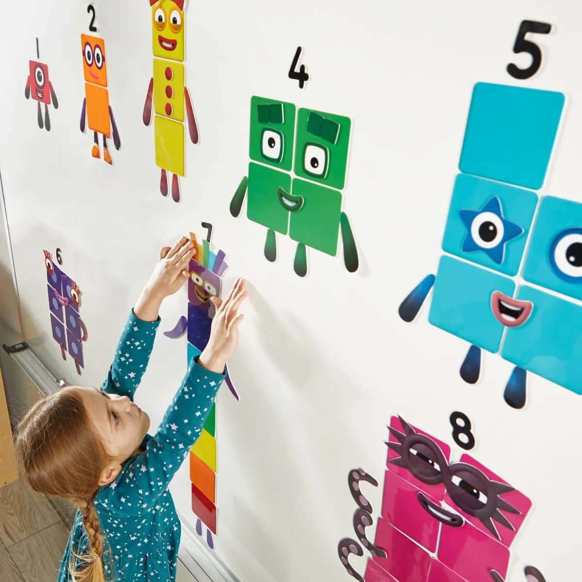 Numberblocks Reusable Clings, Recreate the Numberblocks One to Ten on smooth surfaces such as windows and whiteboards and bring the number magic from the award-winning Numberblocks TV series to life in news ways for young children. Made from an innovative, durable material, Numberblocks Reusable Clings are easy to DIY, and can be repositioned over and over again. This Numberblocks Reusable Clings set has all the pieces needed to recreate Numberblocks One to Ten with extra poses for Four, Five, Eight, Nine a