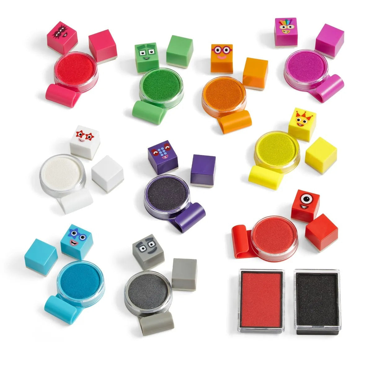 Numberblocks Stampoline Park Stamp Activity Set, With reusable stamps and washable inks in the Numberblocks unique colours, children can create their own Numberblocks adventures based on the popular Stampoline Park episode. This 32-piece Numberblocks craft kit includes 20 stamps to create the Numberblocks One to Ten, and 12 ink pads with washable inks. It’s ideal for Numberblocks-inspired creative activities in the classroom or at home. These are the CBeebies Numberblocks toys that allow children to express