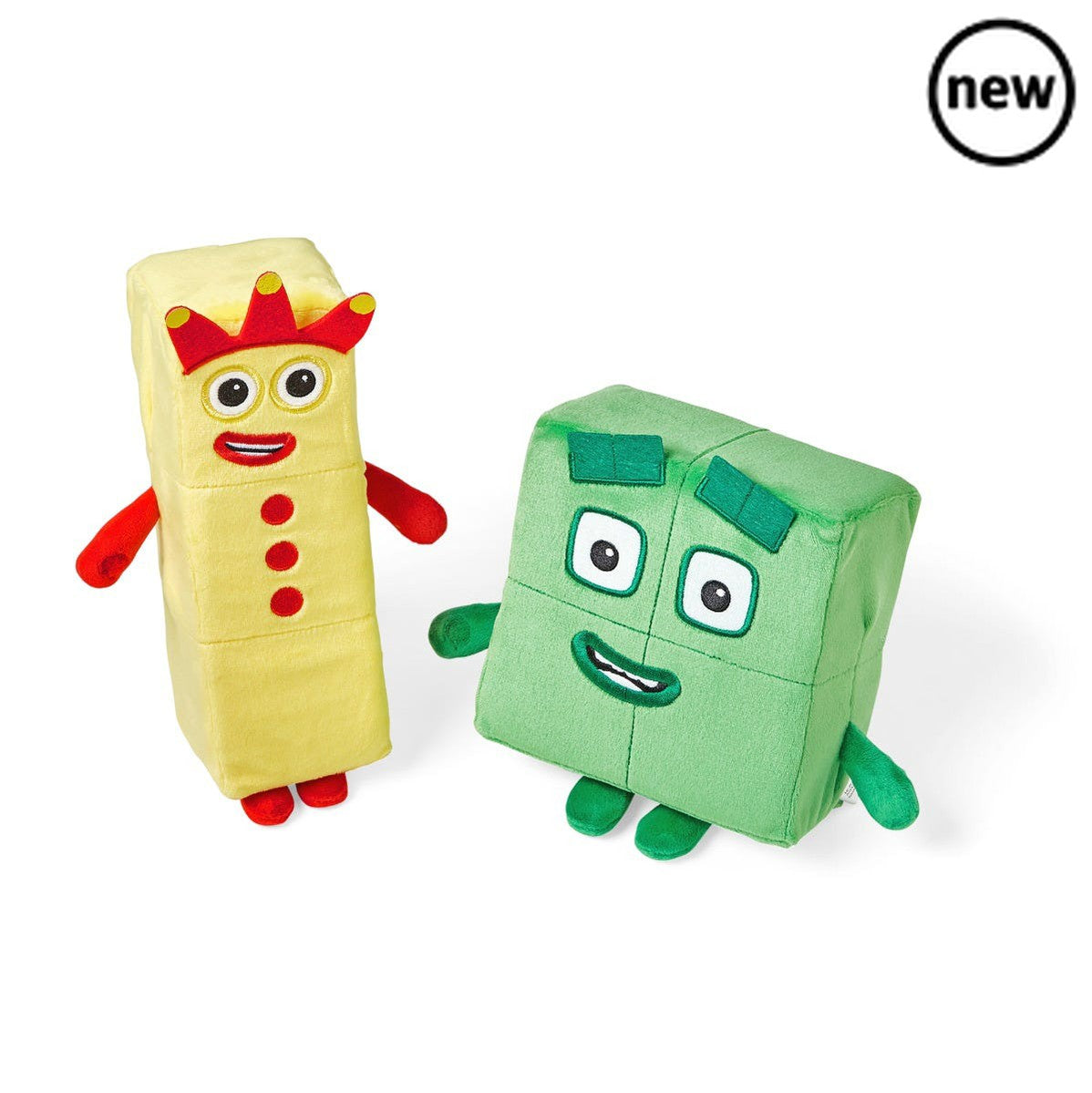 Numberblocks Three and Four Playful Pals, These Numberblocks Playful Pals are ready for play adventures in Numberland! Young fans of the TV series will love hugging and cuddling Numberblocks Three and Numberblocks Four Playful Pals and taking them on lots of imaginative play adventures. Thanks to their hook and loop fastenings, these two fun friends hold hands, and their huggable size make them perfect for naptime snuggles. Numberblock Three and Numberblock Four are ready for big imaginative play adventures