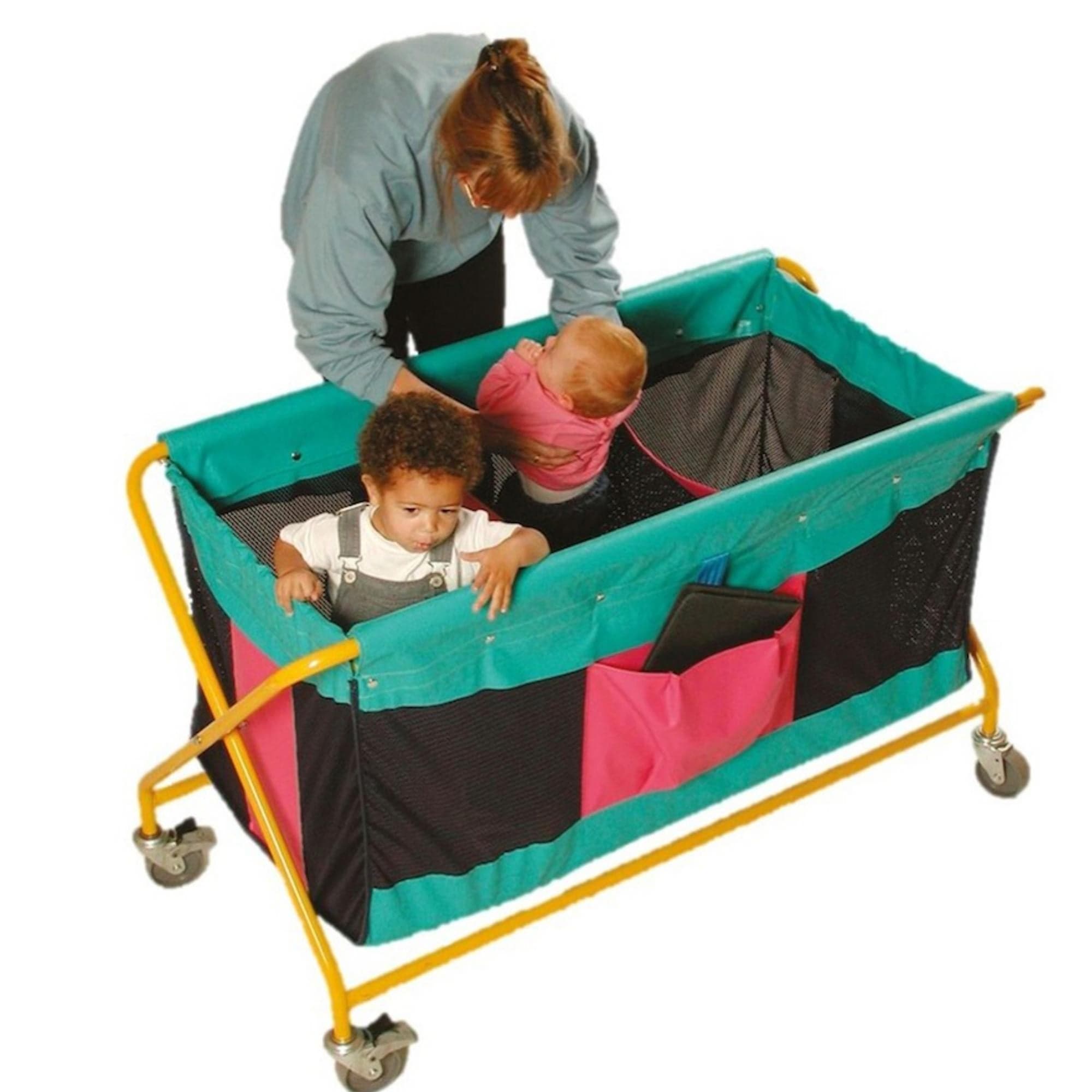 Nursery Evacuation Trolley, This fantastic Nursery Evacuation Trolley is ideal for emergencies. Use the Nursery Evacuation Trolley for transporting a number of small children within a building.The Nursery Evacuation Trolley features heavy duty castors and fabric sides, the strong frame folds flat, making it very easy to store. The fabric can be wiped clean using a damp cloth with mild detergent. The Nursery Evacuation Trolley has three compartments so older children can be separated from young babies. Devel