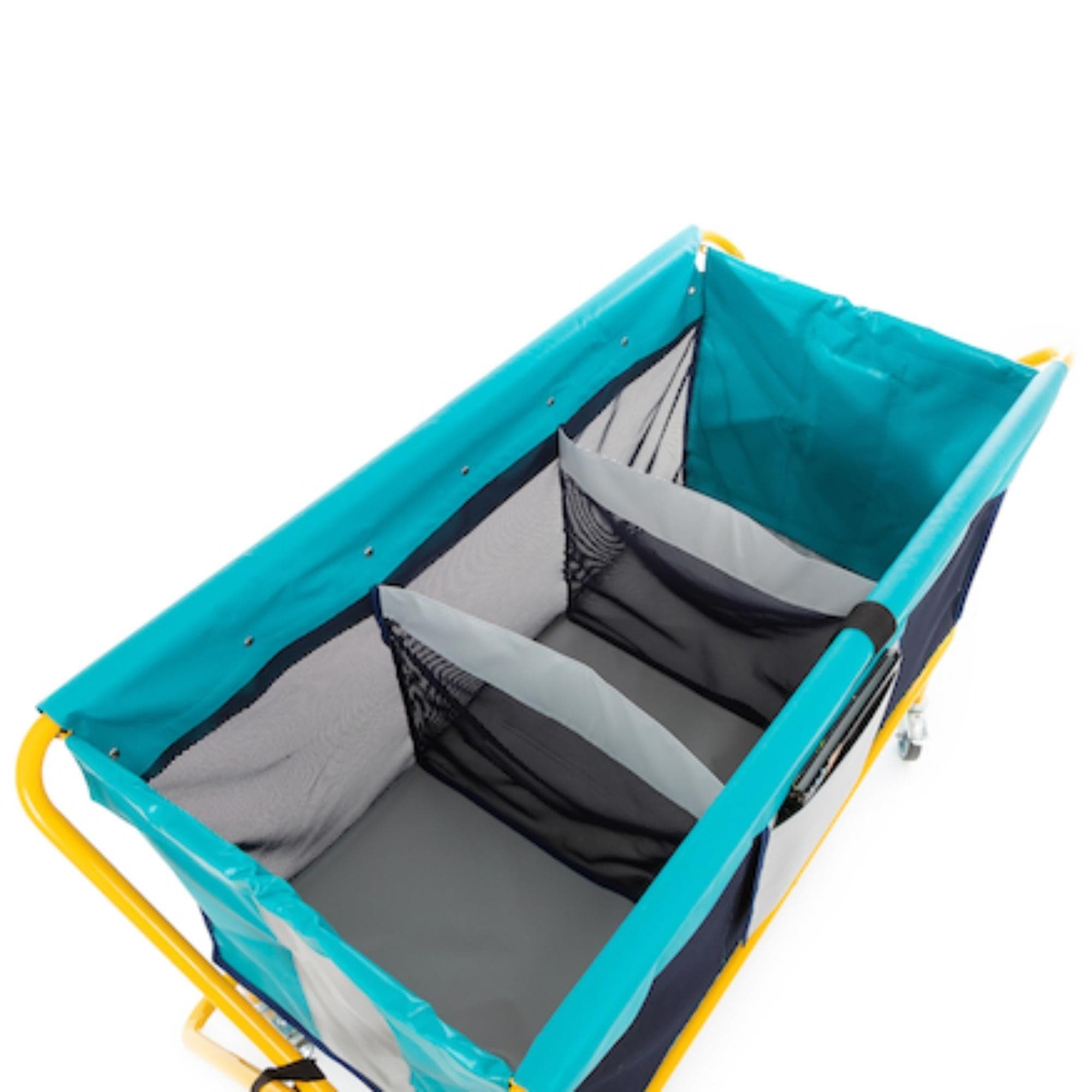 Nursery Evacuation Trolley, This fantastic Nursery Evacuation Trolley is ideal for emergencies. Use the Nursery Evacuation Trolley for transporting a number of small children within a building.The Nursery Evacuation Trolley features heavy duty castors and fabric sides, the strong frame folds flat, making it very easy to store. The fabric can be wiped clean using a damp cloth with mild detergent. The Nursery Evacuation Trolley has three compartments so older children can be separated from young babies. Devel