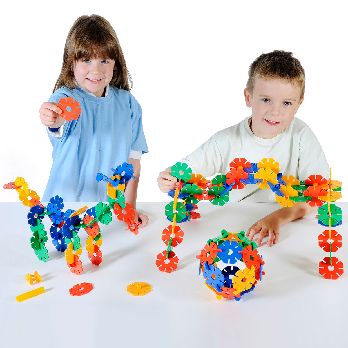 Octoplay Play Pack, The Octoplay Play Pack contains 144 assorted shapes and struts. 6 different components which slot and slide together in a variety of ways.By joining together simple structures and patterns, children will become absorbed very easily into the endless possibilities and will work together whilst having fun. The eight-sided pieces and struts slot together easily and with the wheels in the Fun Pack & Action Pack, moving models are simple. Provides hours of educational play Safe and easy to use