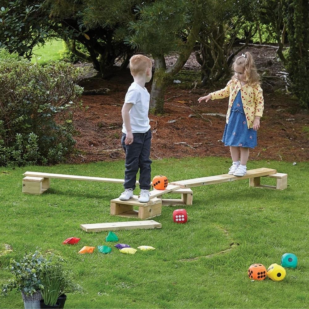 Outdoor Balance Set, This versatile Outdoor Balance Set is perfect for creating outdoor balance trails and is supplied with age suitable components to create a baby trail, toddler trail and preschool trail.The Outdoor Balance Set includes instructions with details for each set. 4 x Long Plank - W1200 x D145 x H32mm, 1 x Long Plank (D100mm), 6 x Short Plank - W600 x D145 x H32mm, 1 x Short Plank (D100mm), 5 x Square Block - W290mm x D290mm x H139mm, 2 x Rectangular Block - W290 x D145 x H139mm Made using pre