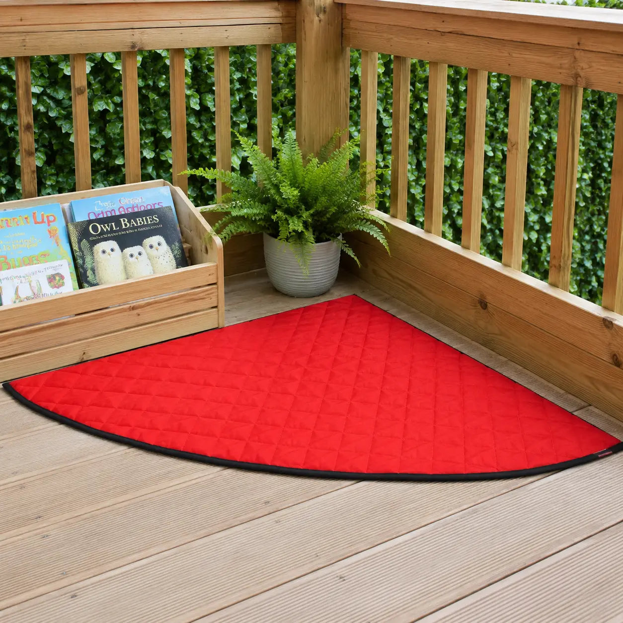 Outdoor Corner Mat product view in a covered outdoor reading corner