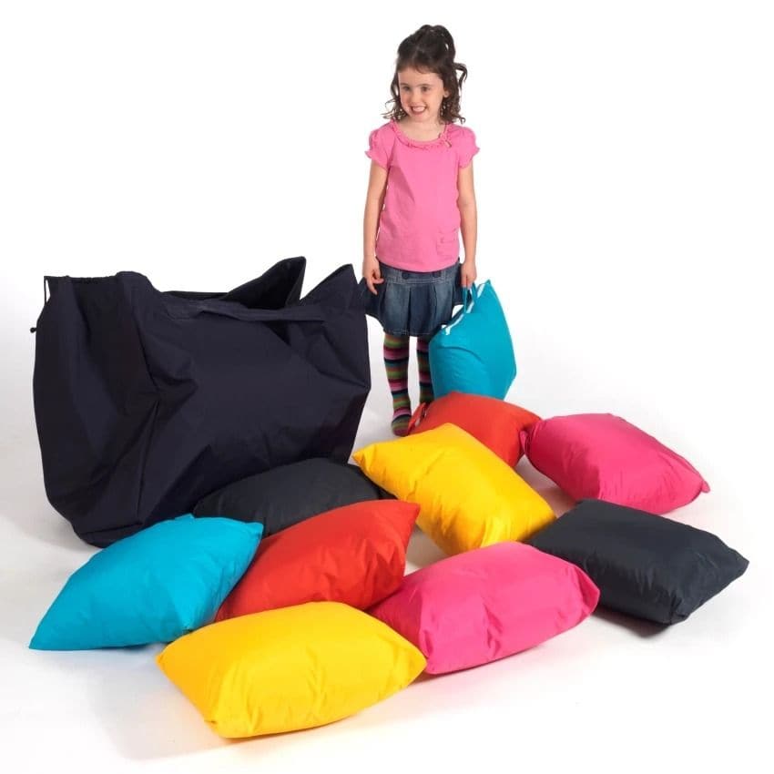 Outdoor Floor Cushions Pack of 10, The Outdoor Floor Cushions Pack of 10 are versatile and ultimately indispensable set of plain carry cushions with handy storage bag. Each Outdoor Floor Cushion can comfortably seat one child at a time. Lightweight and portable so children can move them around independently. The Outdoor Floor Cushions Pack of 10 comes with useful storage bag to be neatly stacked away - this also encourages independence and tidiness when it is time to pack them away. The Carry Cushion Set in