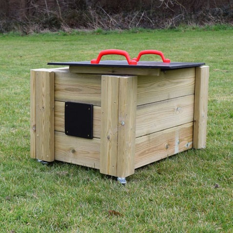 Outdoor Wheelie Storage Box, Introducing our Outdoor Wheelie Storage Box, the perfect solution for making storage fun in outdoor play spaces. This multi-functional resource allows children to easily wheel it around the playground while also providing opportunities to practice their mark-making skills on the lid and plaque when the unit is stationary.The chalkboard lid features two handles, making it effortless for children to lift and engage with. It is designed to be lightweight, ensuring that kids can con
