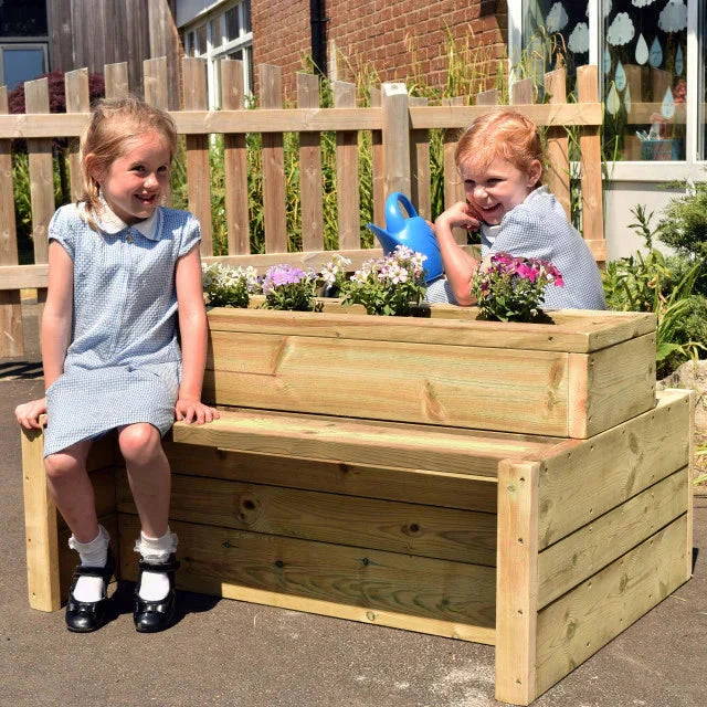 Outdoor Wooden Double-Sided Bench Planter-Outdoor Wooden Double-Sided Bench Planter