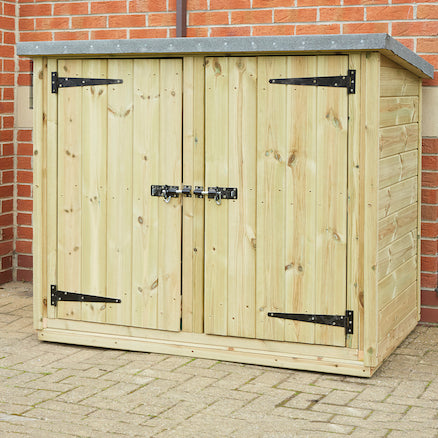 Outdoor Wooden Lockable Storage Cubby, The Outdoor Wooden Lockable Storage Cubby offers a practical solution for storing all your outdoor play equipment. The Outdoor Wooden Lockable Storage Cubby features two fully opening doors with bolts that can be secured with a padlock (not included). Felted roof to protect your items from wet weather. Ideal for storing P. E and gardening equipment, along with trikes and bikes. Made from pre-treated Scandinavian Redwood which is guaranteed against rot and insect infest