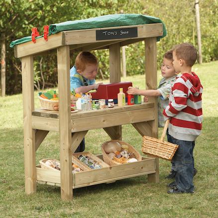 Outdoor Wooden Play Shop, There's hours of fun in store with this Outdoor Wooden Play Shop. This multi-functional Outdoor Wooden Play Shop is a lovely acquisition for any play area. As it's open-ended, this simple wooden design will lend itself nicely to lots of play scenarios. For use as a simple shop, ticket booth or puppet stall, children can decorate it to their desire. Designed for the early years market, teachers can observe pupils learning whilst counting, collecting and sorting. Manufactured from FS