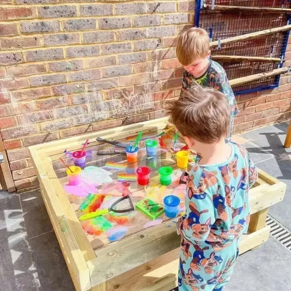 Outdoor Wooden Toddler Table with Acrylic Marking Surface-Outdoor Wooden Toddler Table with Acrylic Marking Surface