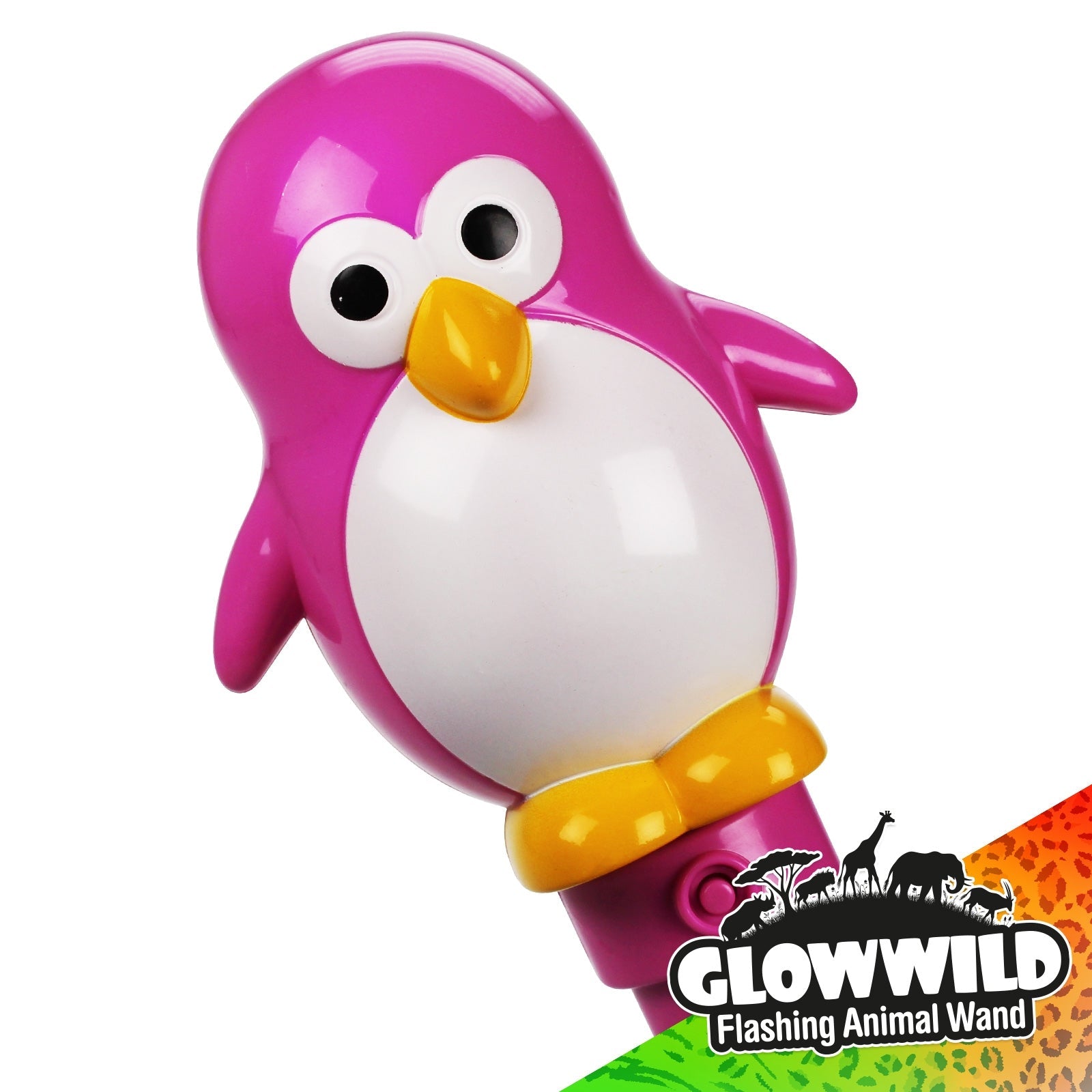 Penguin Mega Light Up Animal Wand 11", The coolest animal wand, this cute Penguin Mega Light Up Animal Wand is packed full of multi coloured, flashing LEDs that cycle through funky colour flash effects! A substantial wand or baton that's topped with a pink or blue penguin and finished at the base with a colourful disco ball, this playful animal wand is a real attention grabber projecting colourful ilght onto surrounding surfaces for funky disco effects! With batteries included, this cool Penguin Mega Light 