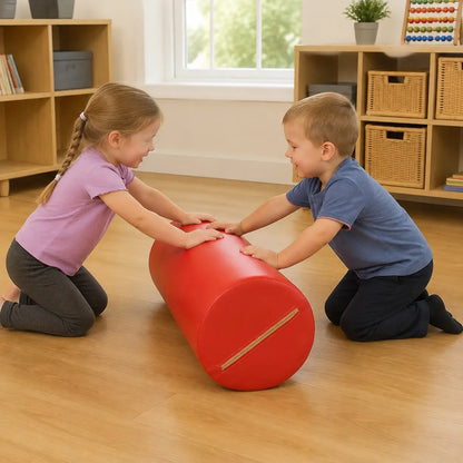 Physio Roll cooperative rolling in a naturally lit early years nursery
