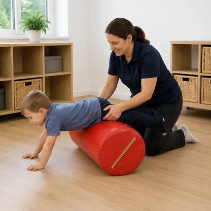 Physio Roll supported core exercise in a naturally lit early years nursery